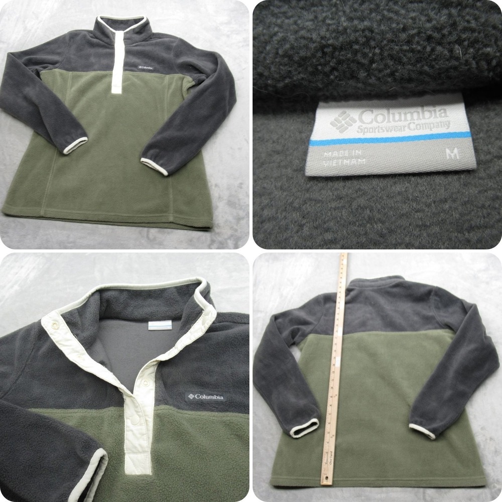 Columbia Sweatshirt Women Medium Green Super Soft Benton Springs 1/2 Snap Fleece